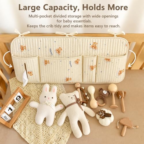 Bedside Caddy Nursery Playpen Organizer, Hanging Crib Book & Toy Storage - Image 3