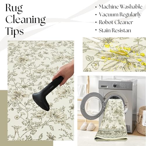 BILEEHOME Grey Beige Tan Rug for Bedroom Flower Sketch Low Pile Rugs 5x8 - Image 5