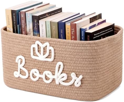 Books Lover Storage Basket Woven Cotton Rope Storage Bins Gift by Acellegic