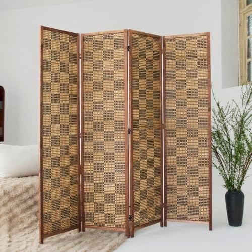 4 Panel Bamboo Room Divider, 5.6 ft Tall Double-Sided Folding Privacy Screen - Image 4
