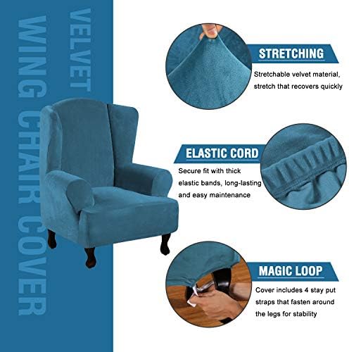 H.VERSAILTEX Wingback Chair Covers Velvet Plush Wing Chair Slipcover 1 Piece - Image 2