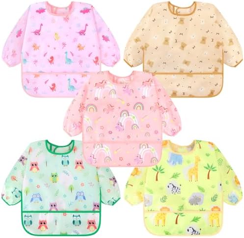Accmor 5 Pack Long Sleeve Bibs, Baby Smock Waterproof Sleeved Bib Smock by Accmor