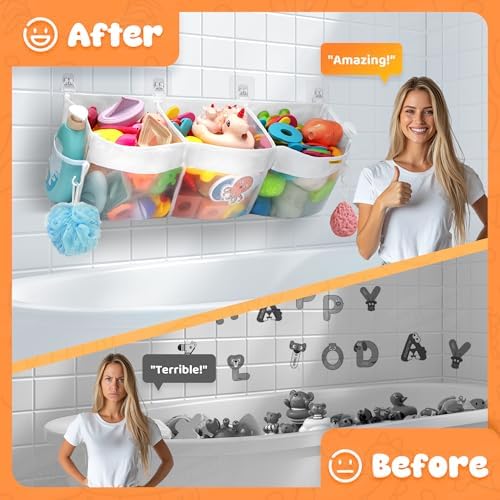 Bath Toy Organizer 3 Compartment Bath Toy Storage Bag Shower Caddy - Image 3