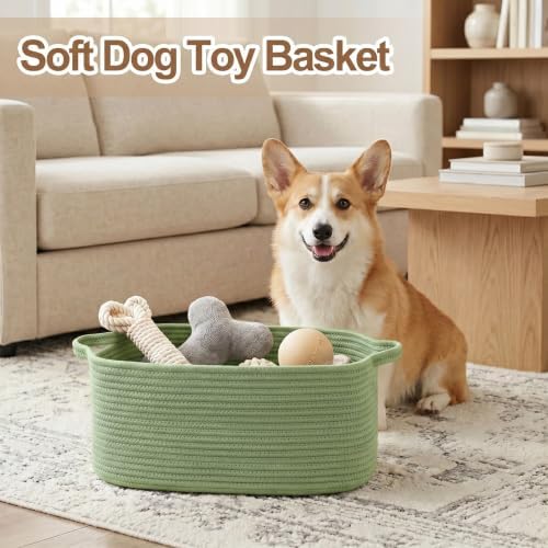 Large Green Woven Basket, 16.5" x 12.5" x 7" Empty Gift Basket, Big Cotton Rope - Image 4