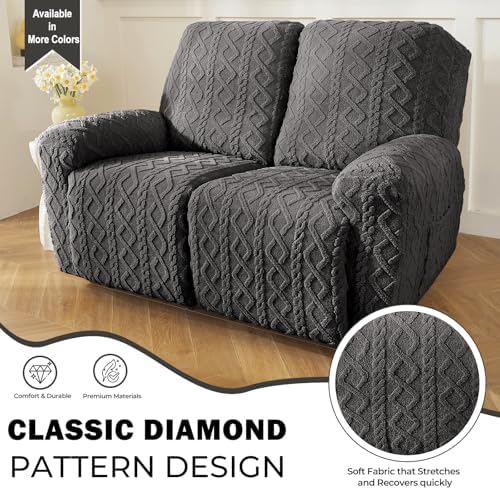 vctops 6 Pieces Geometric Jacquard Plush Recliner Loveseat Slipcovers Soft - Image 3