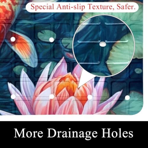 Bathtub Mat Non Slip 26.8x15.1 Inch, Florals Fish Shower Mat - Image 2