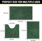 Green Bathroom Rug Chenille 3-Piece Extra Soft and Absorbent Shag Bath Mat Set - Image 2