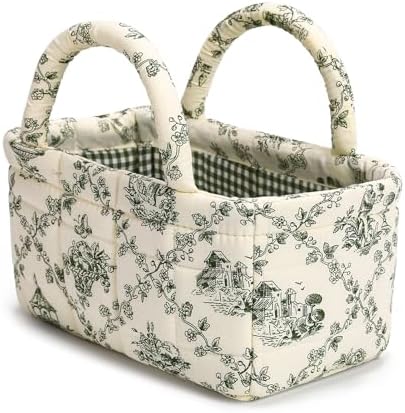 Small Storage Basket Organizer, Mini Fabric Floral Storage Baskets by Ankick