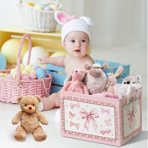 Pink Bow Foldable Storage Box, Waterproof Toy and Clothes Storage Box - Image 4
