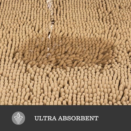 Yeaban Chenille Beige Bathroom Rug 26"x44", Non-Slip Rubber Backing - Image 4