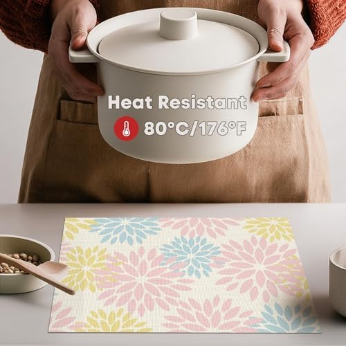 Artoid Mode Floral Vinyl Plastic Placemats Set of 6, 12x18 Inch Washable - Image 3