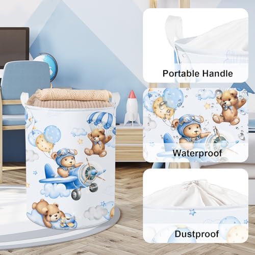 Clastyle 45L Large Blue Bear Pilot Kid Boy Girl Laundry Hamper - Image 4