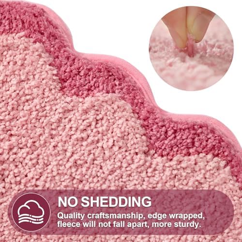 ORTIGIA Cute Pink Scalloped Bath Mat, Fun Plush Microfiber Scallop Bathroom - Image 6
