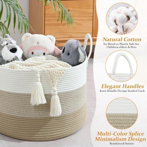67L Large Woven Blanket Basket, Cotton Rope Baby Laundry Hamper - Image 3