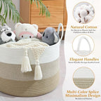 67L Large Woven Blanket Basket, Cotton Rope Baby Laundry Hamper - Image 3