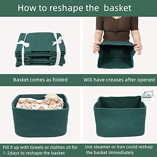 XUANGUO Woven Cotton Rope Storage Baskets 15x10x9.3" 3 Pack Dark Green - Image 7