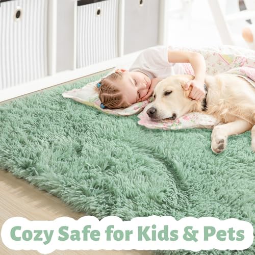 Amdrebio Sage Green Fuzzy Kids Area Rug 4x6 - Image 2