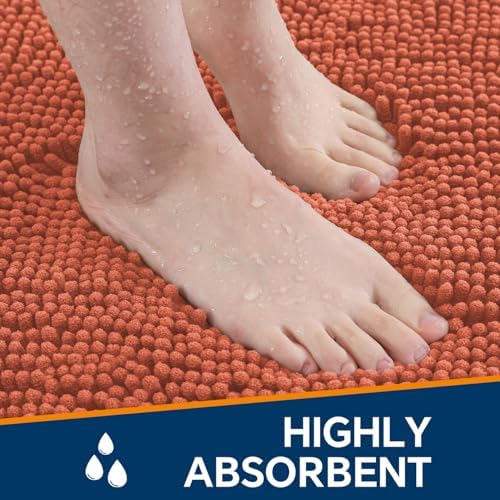 Chenille Bathroom Runner Rug 17"x47" Coral, Plush Bath Mat - Image 4