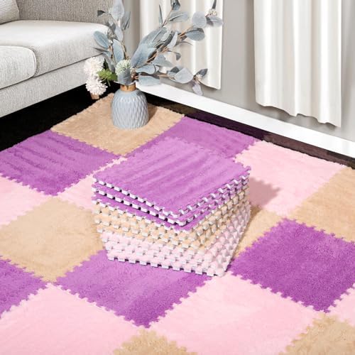 ZENOWICK 12 Pcs Plush Interlocking Carpet Tiles, Puzzle Play Mats by Zenowick