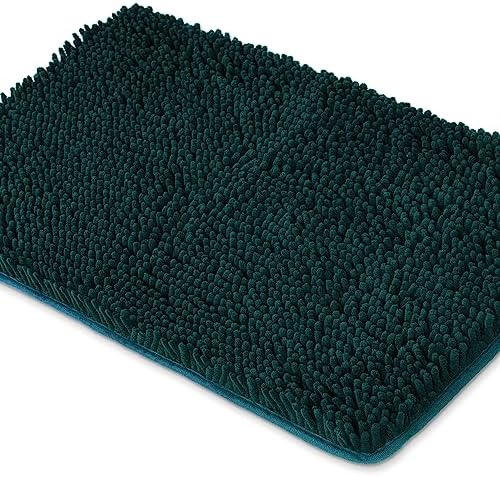 Yeaban Chenille Dark Teal Bathroom Rug 26"x44", Non-Slip Rubber Backing by Yeaban
