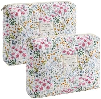 uekeboag Quilted Cotton Makeup Bag 2Pcs Coquette Cosmetic Bag, Large Soft by uekeboag