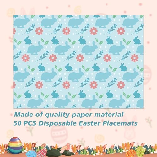 50 PCS Hello Easter Paper Place Mats, Cute Disposable Easter Bunny Flower - Image 3