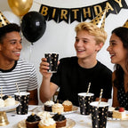 WRAPAHOLIC 50 Pcs Black Gold Dot Paper Cups - 9 oz Black and Gold Foil Dots - Image 5