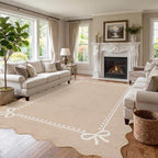 Garvee Scalloped Bow Rug for Living Room Washable Solid Camel 5x7 Area Rugs - Image 3