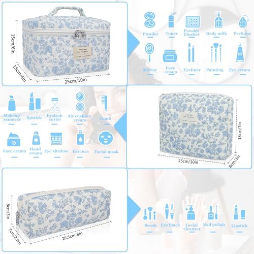 Gosect Makeup Bag, Large Quilted Cosmetic Bag, Big Floral Make Up Bag - Image 2