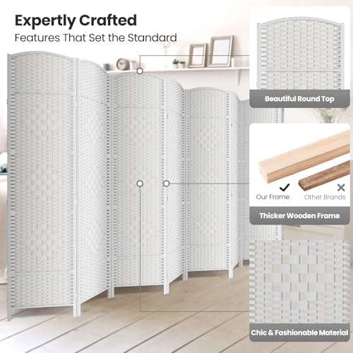 8 Panel Folding Room Divider, Woven Privacy Screen - Image 2