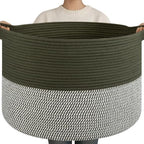 OIAHOMY 90L XXXLarge Blanket Basket Living Room Laundry Basket Green&Grey by MasterofSpaceOptimization