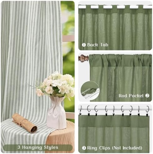 ASPMIZ Cotton Linen Curtains for Living Room, Rod Pocket & Back Tab Boho - Image 4