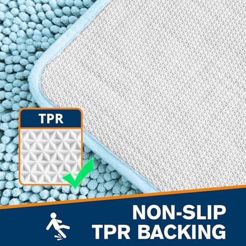Chenille Bathroom Rug 20"x32" Baby Blue, Non-Slip Plush Bath Mat - Image 5