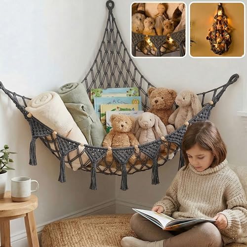 TIDYTEDS XL Stuffed Animal Hammock – Handcrafted Corner Net, 4mm Double Macrame by TIDYTEDS