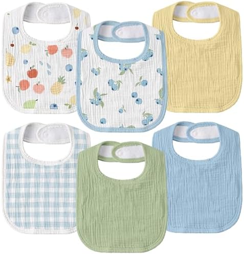 Muslin Bibs for Baby Boy Girl, Adjustable Fit for Drooling and Teething by GLLQUENBABY