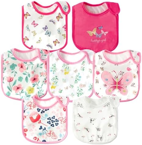 7Pcs Cotton Waterproof Baby Bibs Hook Loop Closure Newborn Bib Keepsake Baby by 2ooya