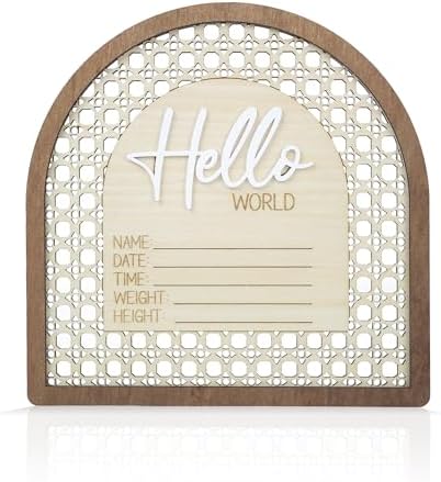 Baby Announcement Sign 6.5 Inch Wooden Hello World Newborn Welcome Sign Birth by TTMerriwood