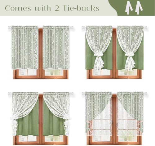 ASPMIZ Linen Kitchen Curtains 36 Inch Double Layer Kitchen Window Curtains - Image 3