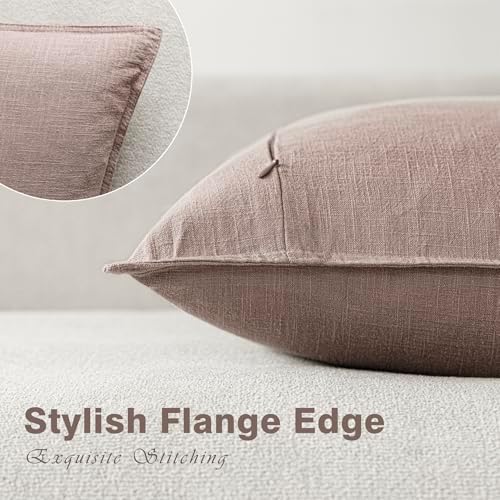 Foindtower Linen Solid Decorative Throw Pillow Covers 24x24 Inch Dusty Pink - Image 3