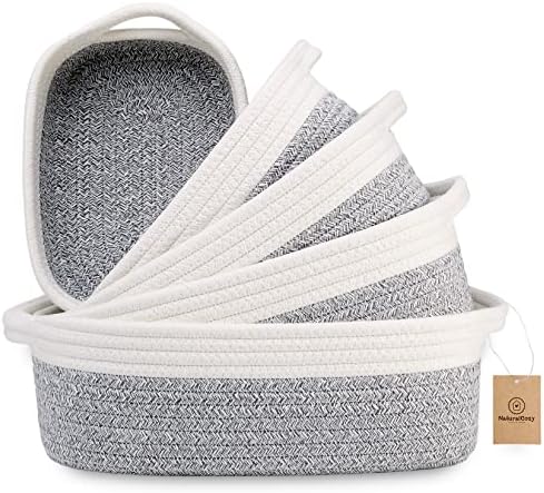NaturalCozy 5-Piece Rectangle Storage Basket Set- Natural Cotton Rope Woven by NaturalCozy