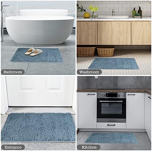 Yeaban Chenille Blue Bathroom Rug 24"x36", Non-Slip Rubber Backing - Image 6