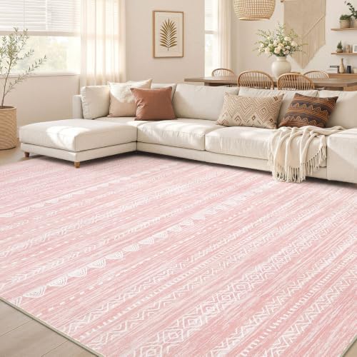 Nakagishi Boho 5x8 Area Rug Living Room Rugs Machine Washable Pink - Image 7