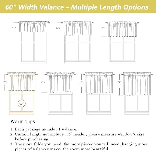 Natural Valances for Windows, Light Filtering Faux Linen Textured Small Short - Image 3