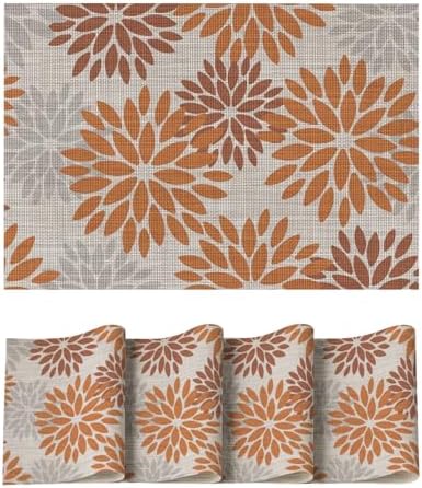 Artoid Mode Floral Vinyl Fall Placemats Set of 4, 12x18 Inch Thanksgiving by ArtoidMode