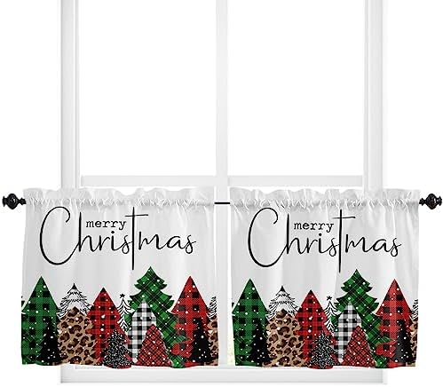 Merry Christmas Kitchen Curtains and Valances Set, Buffalo Plaid Xmas Tree - Image 5