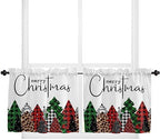 Merry Christmas Kitchen Curtains and Valances Set, Buffalo Plaid Xmas Tree - Image 5