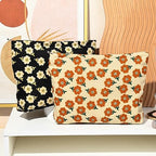 SOIDRAM 2 Pieces Flower Makeup Bag Large Corduroy Cosmetic Bag Capacity Canvas - Image 6