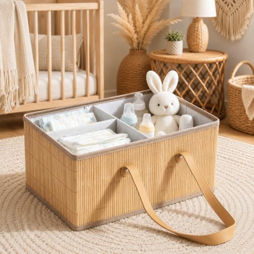 Large Wicker Baby Diaper Caddy Organizer, Bamboo Storage Basket by Unknown