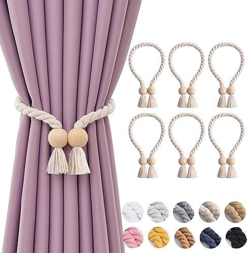 NICEEC 6 Pack Wooden Ball Magnetic Curtain Tiebacks Boho Home Decor Drape Tie by NICEEC
