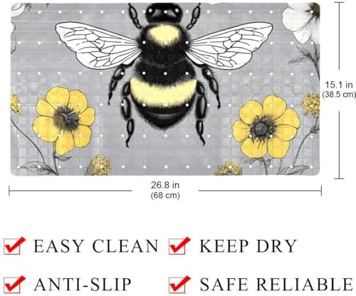 Shower Mat Non Slip 26.8 x 15.1 Inches, Bee Floral Bathtub Mat Shower Stall Mats - Image 4